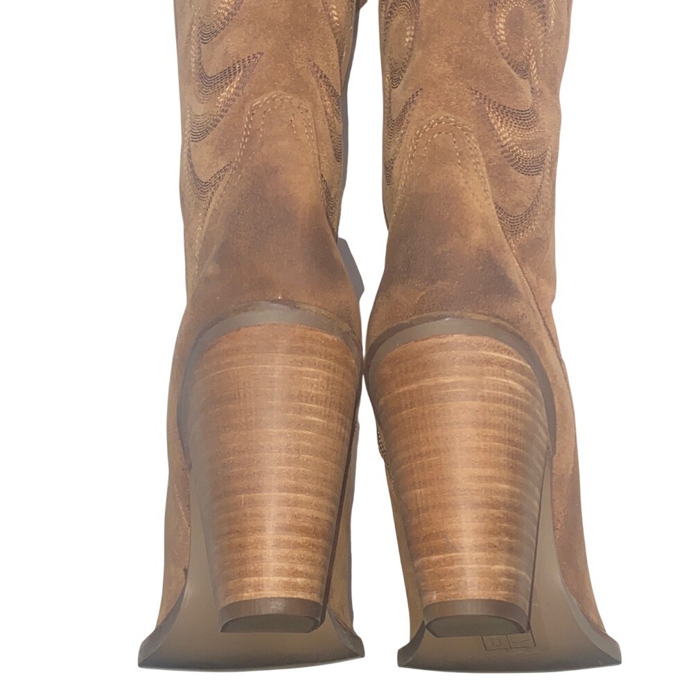 Dingo Whiskey Brown Suede Over The Knee Western Cowboy Boots‎ Pointed Toe Heel - Picture 8 of 12